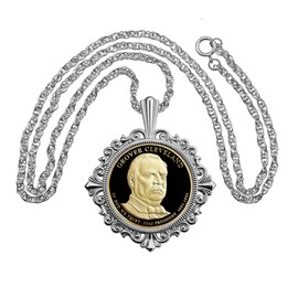 2012 Presidential Dollar Gem BU Uncirculated Proof Coin 925 Sterling Silver Necklace NEW - Grover Cleveland