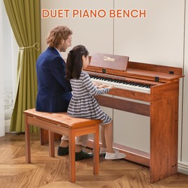 ZHRUNS Duet Piano Bench Wooden Keyboard Bench with Storage Compartment, 29''Piano Chair Seat with Padded Cushion, Long Piano Stool Brown