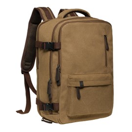 KAUKKO Canvas Travel Backpack, Personal Item Airline Approved, Carry On Backpack with Multi-Pockets and Shoe Pouch, fit 15.6 inch Laptop, 40L Weekender Bag, 11-KHAKI