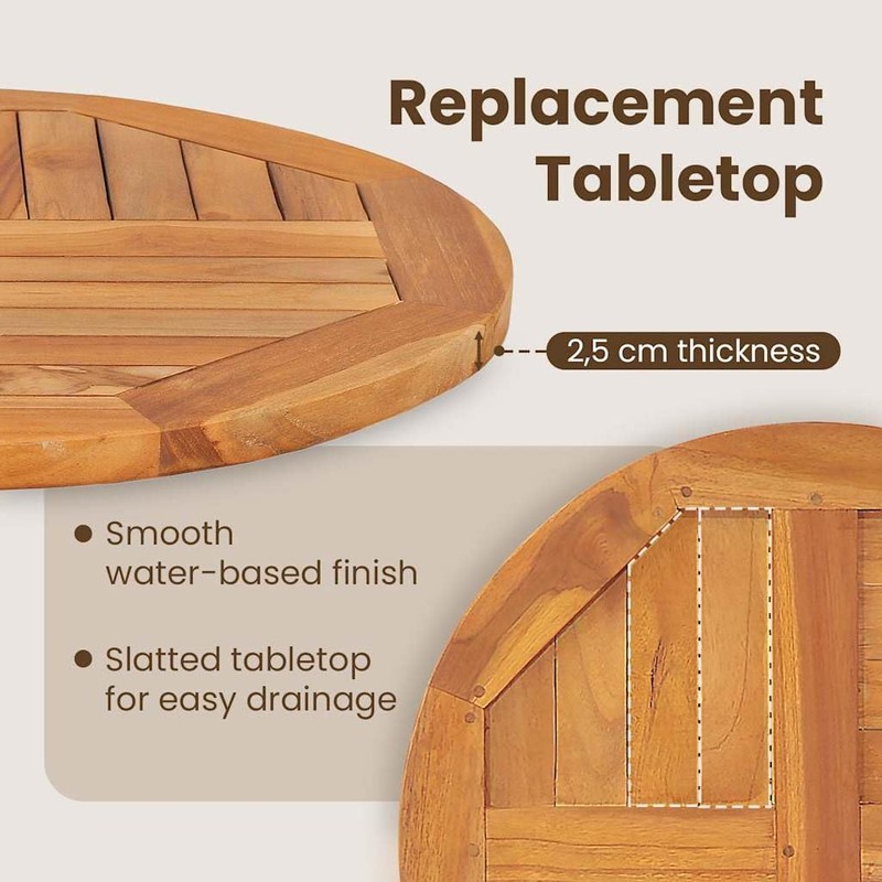vidaXL Solid Teak Wood Round Table Top - 27.6" Diameter