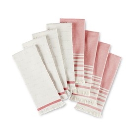 KitchenAid Vintage Stripe Kitchen Towels 8-Pack, Absorbent 100% Woven Cotton, Passion Red/Ivory, 17”x28”