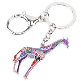 DOWAY African Jungle Giraffe Keychain Car Key Charms Wallet Pures Pendant Jungle Giraffe Gifts for Women Girls (Purple)