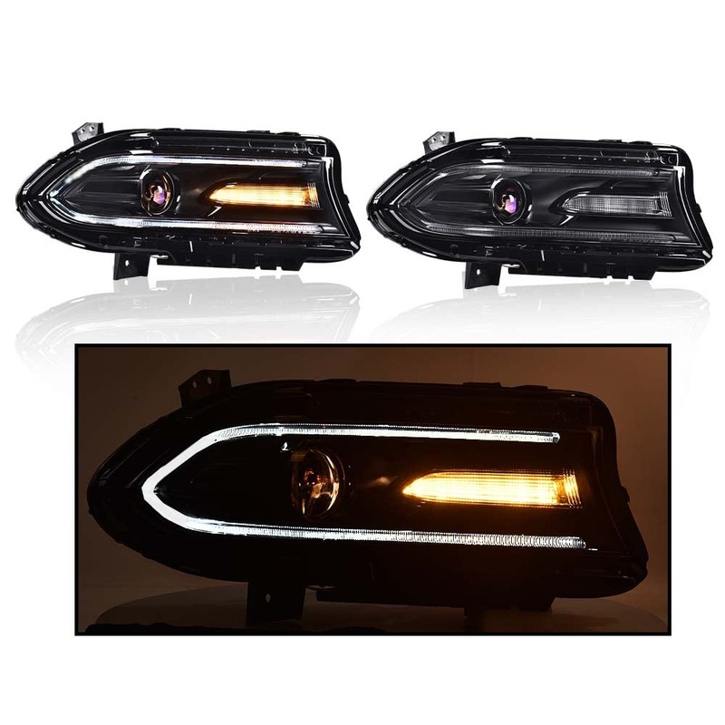 DOTCOM LED DRL Projector Headlight Assembly Fit For Dodge Charger