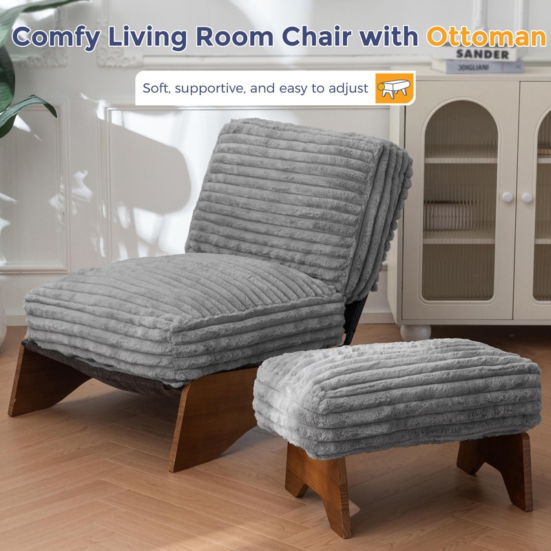 MAXYOYO Modern Adjustable Accent Chair with Ottoman, Upholstered Living Room