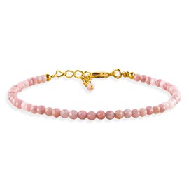 Natural Pink Opal Gemstone Micro Beads Dainty Bracelet Jewelry for Women, October Birthstone, Energy Healing Crystals, 14k Gold Plated Chain 8 inch