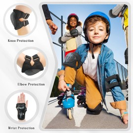Kids Knee And Elbow Pads ,6pcs Wrist Guard Knee And Elbow Pads for Children, Kids Sports Protective Gear Set With Mesh Bag for Skateboard, Roller Skating, Biking, And Outdoor Multi-Sports (Black)