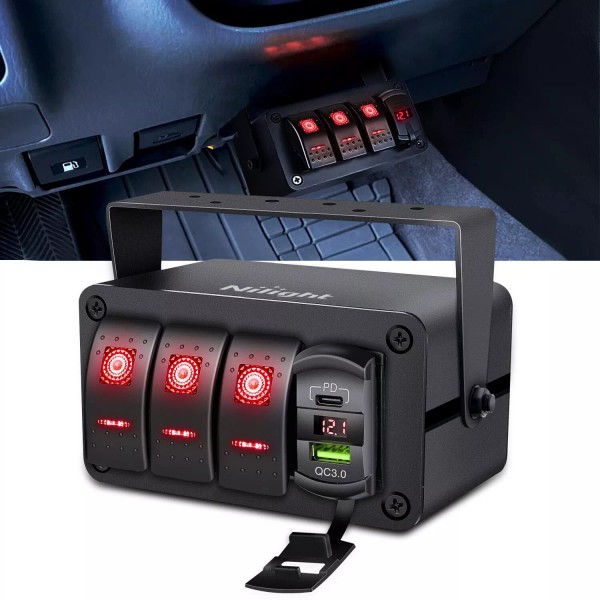 Nilight 3 Gang Rocker Switch Box 12V SPST ON Off