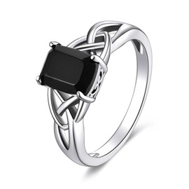 VONALA Celtic Knot Ring Sterling Silver Celtic Infinity Black Tourmaline Ring Celtic Jewelry Gift for Women Teens Girls Size 7