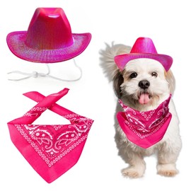 AWOCAN Dog Cowboy Hat Dog Cat Cowboy Hat Costume Bandana West Cowboy Accessories for Pet Metallic Space Shiny Cowboy Hats for Dog Cat (Rose Red)