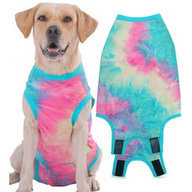 Uadonile Dog Recovery Suit, Surgery Onesie for Female Spay, Male Neuter - Cone Alternative Surgical Shirt (Tie-dye Green, L)