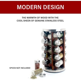 Orii Dark Acacia Wood Spice Rack with 20 EMPTY jars with Stainless Steel Lids and FREE Stainless Steel Funnel and Labels