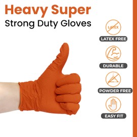 SUPERGUARD GB Orange Disposable Nitrile Gloves, Extra Strong 8.5 mil Thickness, Heavy-Duty, Industrial, Mechanic, Diamond Textured, Latex & Powder Free, Daimond Grip Gloves EN 374 (Pack of 50, Small)