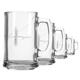 Rolf Glass Fly Fishing Beer Mug | Set of 4 15oz Beer Glasses | Diamond Wheel Engraved in the USA | Outdoor Lifestyle