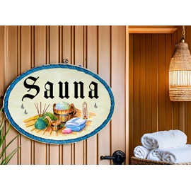 Kaltner Präsente Gift Idea Wooden Gift Item Decorative Door Sign in Antique Design Decorative Item Sauna (18 x 13 cm)
