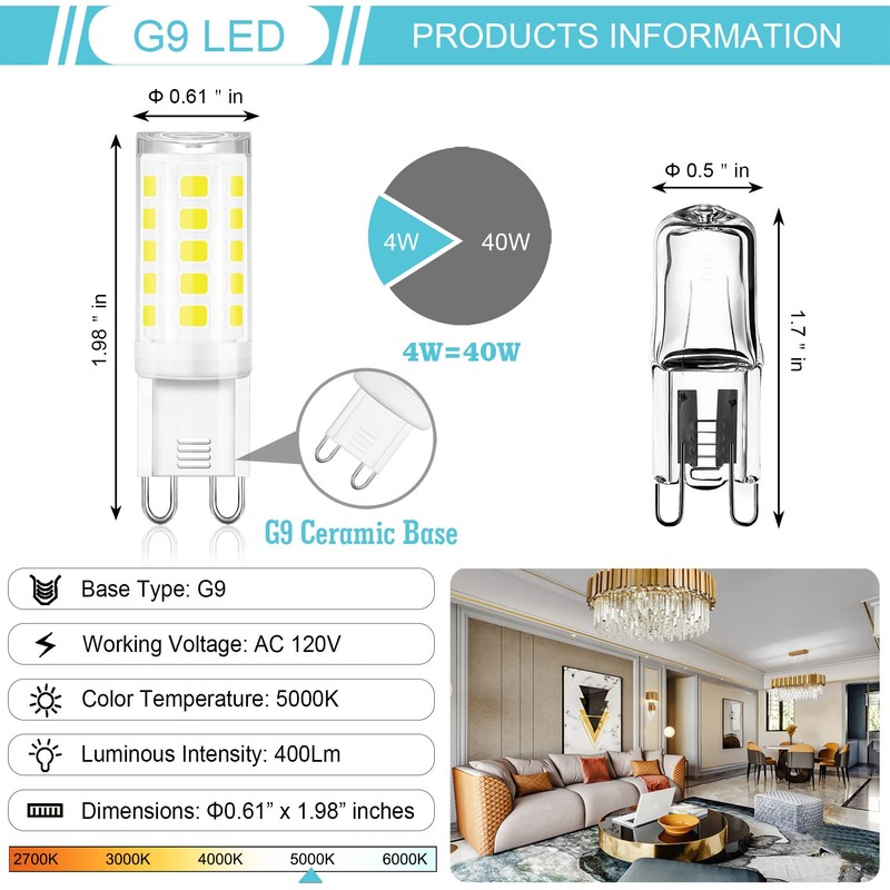 winshine 10 Pack G9 LED Bulb T4 Chandelier Light Bulbs