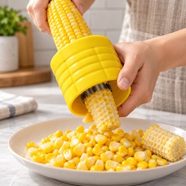Corn Stripper for Easy Kernel Removal – Yellow Manual Cob Cutter for Home Cooking and Meal Prep