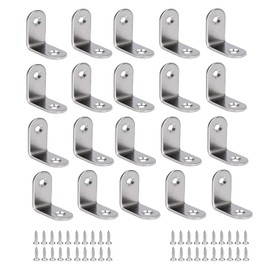 BuxiuGK 20 Pieces Corner Brackets 25 x 25mm,L Shape Right Angle Stainless Steel Metal Brackets with Screws for Desk, Table, Chairs,Wood Furniture Cabinets