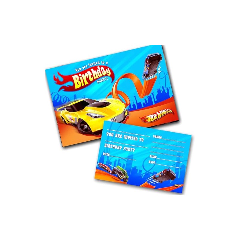 Hot Car Wheels Party Invites Birthday Invitations & Envelopes (WRITE