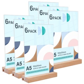 A5 Table Stand, A5: Pack of 6 Price Tags, Table Stand, A5 Acrylic Stand, Table Stand, T-Shape Portrait Format, Flyer Stand, Clear for Menu, Cafés, Restaurant, Photos, Poster