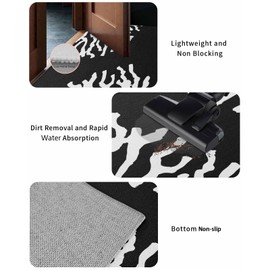 Doormat Coral on Black Background Non-Slip Indoor Door Mats Entryway Rugs White Nautical Sea Creature Washable Floor Mat for Living Room Bedroom Bathroom Entrance,24x36IN