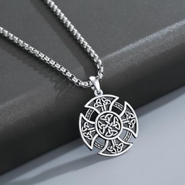 Celtic Knot Necklace 925 Sterling Silver ViKing Necklace/Cross Chain/Viking Pendant/Nordic Mythology Amulet/Lotus Necklace Amulet Jewellery for Men Women, Sterling Silver