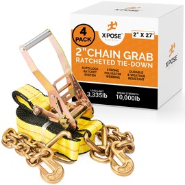 Ratchet Straps Heavy Duty - 2 Inch x 27 Foot Tie Down Straps Ratchet Operated with Chain Grabs - Ratcheting Moving Straps for Truck Bed and Car Cargo - Kayak and Motorcycle Tie Down Straps 4 Pack