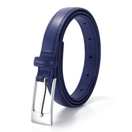 VONMELLI Thin Belts for Women Skinny Leather Navy Belt Women for Dress Jeans Fashion Waist Belt with Sliver Buckle, L