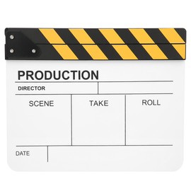 30x25CM Acrylic Clapperboard Director Movie Film BuiltIn Magnet Photography Action Clap(Yellow Stripe White Board（PAV1YWE2） )