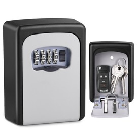 SIZKCDI Key Lock Box, Weatherproof Key Box, Heavy Duty Key Box with 4 Digit Code for Home, Garage, Airbnb, Grey