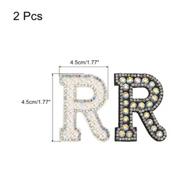 sourcing map Iron on Decorative Letter R Black White Patch Glitter Alphabet Applique Rhinestone Pearl English Letter for DIY Clothes Repair Hats Bags Pack of 2
