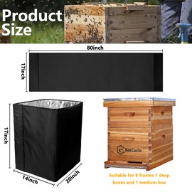 codree 8 Frame Winter Bee Hive Wrap- 1 Deep Box & 1 Medium Box 600D Oxford Beehive Winter Protection Cover- Cozy Windproof Warm Bee Hive Insulation Wrap for Most Bee Hive (80" x 17")