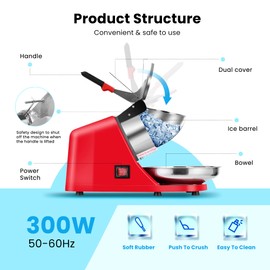 VIVOHOME Electric Ice Crusher Shaver Snow Cone Maker Machine Red 143lbs/hr with Ice Pick for Home and Commercial Use