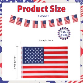 American Flag Banner, 26FT 4th of July Banner, 25PCS 8.3 x 5.5 Inches USA American String Flag Banners for Independence Memorial Labor Day Patriotic Events Home Patio School Bars Outdoor Decorations