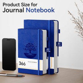 NORDUN B5 366 Pages Lined Notebook,Leather Hardcover with Sticky Notes&Inner Pocket,100gsm Thick Paper Journals Notebook for Men Women Writing School,Office,Home,19 x 25cm - Dark Blue