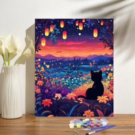 obterie Anime Paint by Numbers Kit for Adults Beginner Cat Oil Painting Kit Adult Paint by Number Kits on Canvas DIY Painting for Beginners Art by Numbers for Gifts Home Wall Decor 16x20 Inch