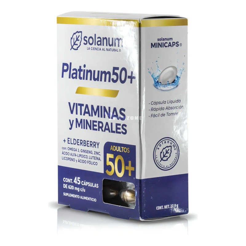 Platinum 50+ Vitaminas Minerales + Elderberry Solanum 45caps Sabor Sin
