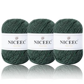 NICEEC 3 Skeins Soft Wool Yarn Merino Wool Yarn for Knitting Warm Fingering Weight Yarn for Hand Knitting Yarn Woollen Yarn Total Length 1.76oz×3, 202yds×3-Green