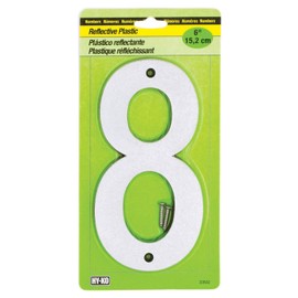 Hy-Ko 6” Classic Reflective Plastic House Number, Modern Raised Numbers for Exterior House, Durable Convenient Marking for Home Address with Included Mounting Hardware for Simple Installation