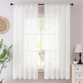 Tollpiz - Cortinas traslúcidas blancas para recámara, cortinas cortas, con bolsillo para barra, filtro de luz, cortinas de gasa para sala de estar, 54 x 54 pulgadas de largo, 2 paneles
