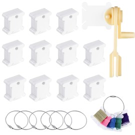 D-buy 200 Pcs Plastic Floss Bobbins Thread Cards with Floss Twister and 10 Pcs Floss Bobbin Rings for Craft DIY Embroidery Sewing Storage, Thread Cards, Friendship Bracelet Bobbins