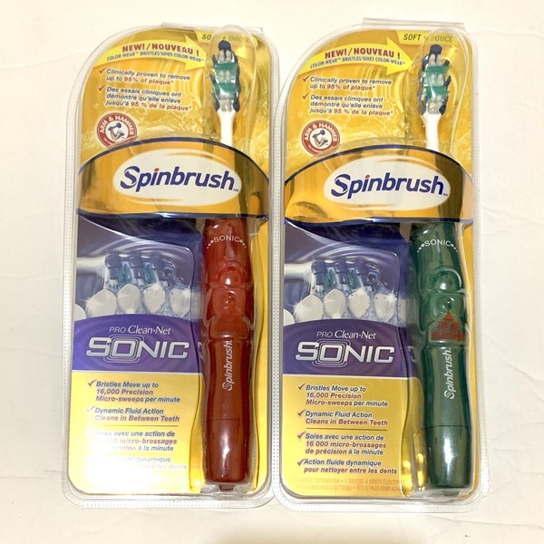 2x Arm & Hammer Spinbrush PRO CLEAN NET SONIC Powered Toothbrush Soft Assorted