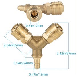 Air Hose Quick Coupling 2-Way with 2 Couplings, 1/4 Inch Thread Coating Quick Coupler Distributor, Compressed Air Coupling with Couplings, Brass Compressed Air Distributor