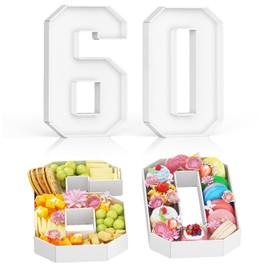 HILAVO Cardboard Number for Charcuterie, 13.7" Cardboard Number 60 Set Fillable Number for Food Paper Mache Number Boxes for Cupcake Sweet Candy 60th Birthday Anniversary Party Decorations