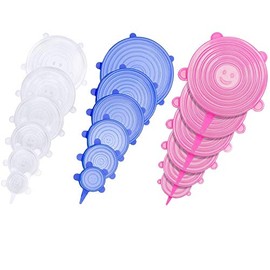 JIGUOOR Silicone Stretch Lids, 18 Pack Reusable Silicone Lids, Durable Food Storage Silicone Covers for Bowl, 6 Sizes to Meet Most Containers to Keep Food Fresh, Microwave Safe - Easy Clean