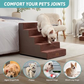 COZY KISS Dog Stairs for Small Dogs, 5 Tier Wider Pet Stairs for High Beds, 23.6" H Non-Slip Dog Steps for Old Cats, Puppies, Small Medium Dogs, 29.5x19.7x23.6 inch, Brown