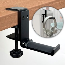 MyGadget Headphone Holder [90 Degrees Rotatable] - Foldable Metal Headset Stand - Universal Desk Hook for Vertical or Horizontal Mount - Black