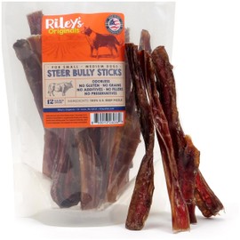 Riley's Steer Bully Sticks for Small to Medium Dogs - Odor Free Bully Sticks for Small Dogs - Single Ingredient Dog Treat - Gluten-Free, 100% Beef Pizzle Sticks for Dogs - 5-6", 12ct