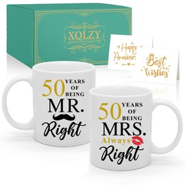 XQLZY 50 Years Couple Mugs, Mr and Mrs 50th Anniversary Mug Gifts, 50th Anniversary Mug Gifts, Golden 50 Years of Marriage Gifts for Couple Husband Wife, 50th Golden Wedding Couple Gifts for Dad Mom