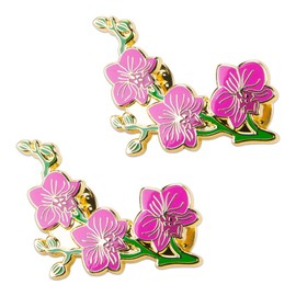 ZORZA 2Pcs Alloy Orchid Enamel Pins Elegant Floral Brooch for Women Memorable Funeral Lapel Pins for Jackets Backpacks Hats
