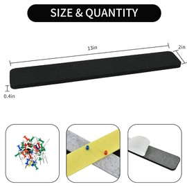 Vuzvuv 8 pcs Bulletin Board Bar Strips with 50 Pushpins & 10 Wooden Clip pins，Self Adhesive Cork Board for Wall，Felt Pin Board for School，Office Decor(Colour)